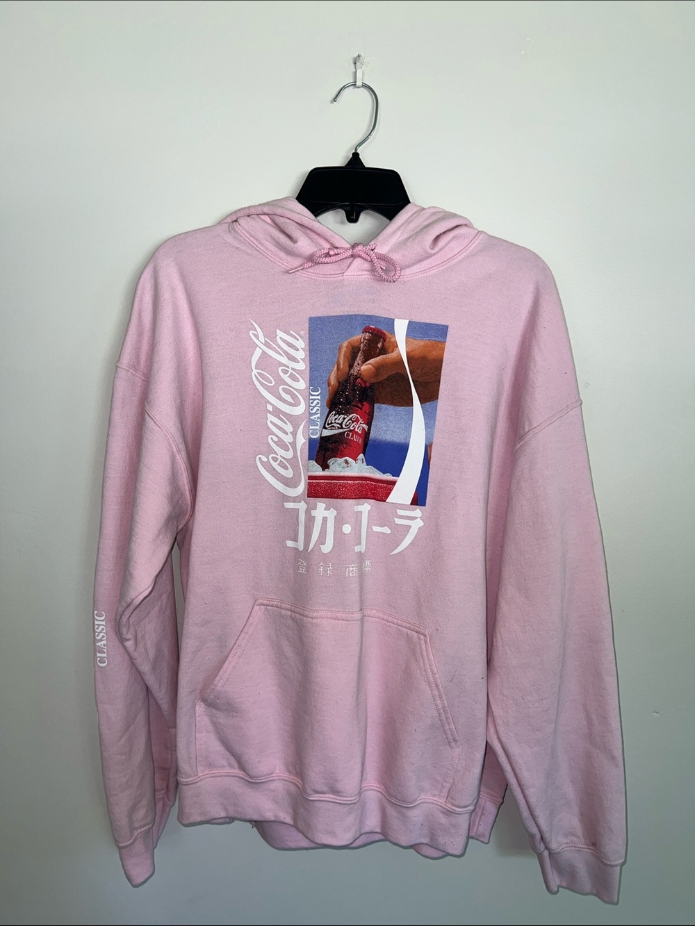 Coca Cola Pink Graphic Crewneck Hoodie - Men's Pullover
